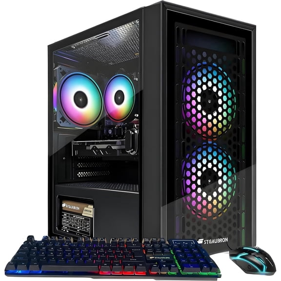 STGAubron Gaming Desktop PC, Intel Core i5 up to 3.6GHz, 16G RAM, 512G SSD, Radeon RX 560 4G, WiFi 6, BT 5.0, RGB Fan x3, Windows 11 Home