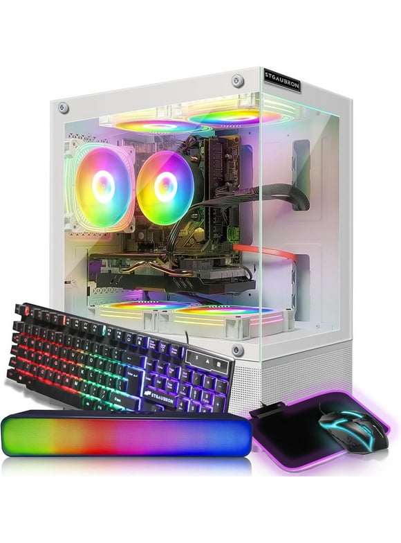 STGAubron Gaming Desktop PC,Intel Core i7-6700 up to 4.0G,32G DDR4,2T SSD,Radeon RX 580 16G GDDR5,600M WiFi,BT 5.0,RGB Fan x 3,RGB Keyboard&Mouse,RGB Mouse Pad,RGB BT Sound Bar,W10H64