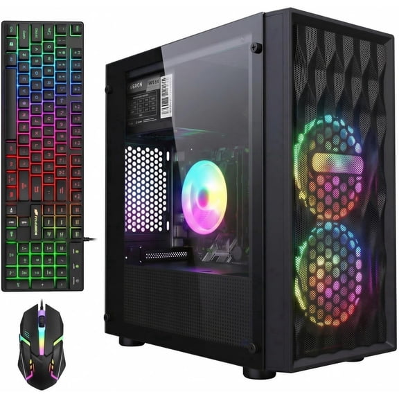 STGAubron Gaming Desktop PC,i7 8th up to 4.1GHz, 16G DDR4, 512G SSD, Radeon RX 590 8G, WiFi 6, BT 5.2, RGB Fan x2, Windows 11 Home