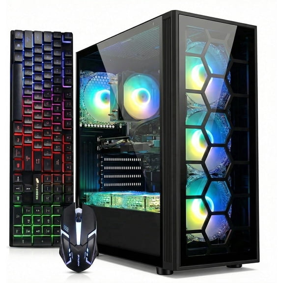 STGAubron Gaming Desktop PC, Intel Core i7 up to 3.9GHz, 32G RAM, 1TB SSD, GeForce RTX 3050 6G, WiFi 6, BT 5.0, RGB Fan x6, Windows 11 Home