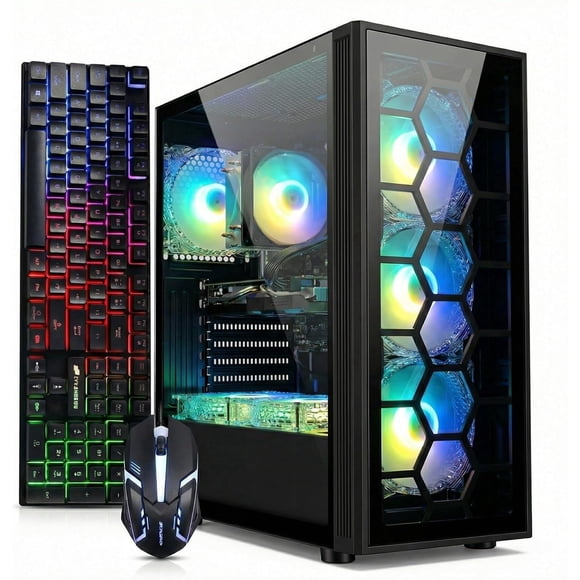 STGAubron Gaming Desktop PC, Intel Core i7 up to 3.9GHz, 32G RAM, 1TB SSD, GeForce RTX 3050 6G, WiFi 6, BT 5.0, RGB Fan x6, Windows 11 Home