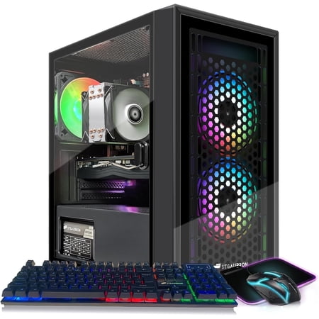 STGAubron Gaming Desktop PC, Intel Xeon E5 3.5Ghz, Radeon RX 580 8G Graphics, 16G DDR4 Ram, 512G Ssd, 600M Wifi, Bt 5.0, RGB Fan x3, Win11 Home