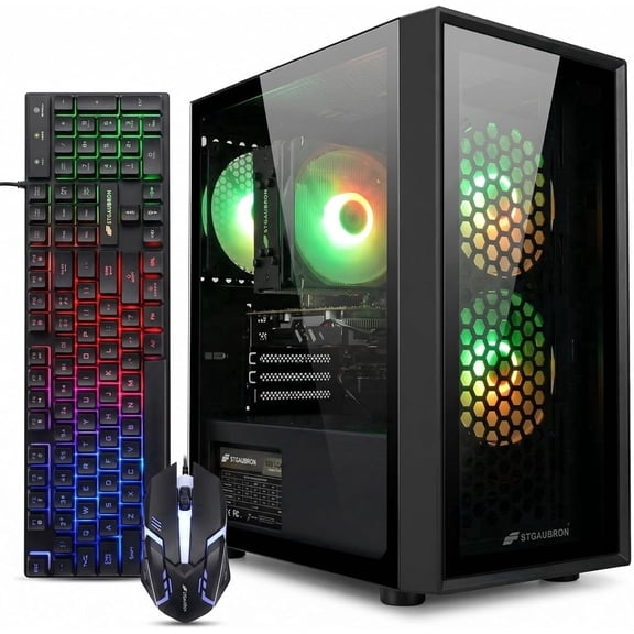 STGAubron Gaming Desktop PC, Intel Xeon E5, 16G RAM, 512G SSD, Radeon RX 560 4G, WiFi, BT 5.0, RGB Fan x3, Windows 11 Home
