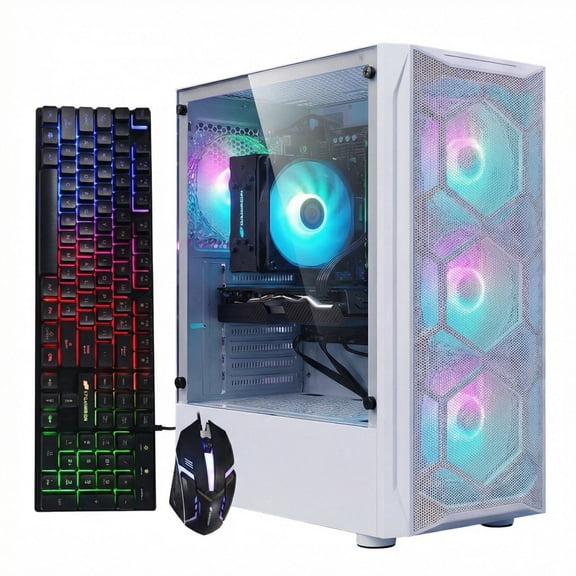 STGAubron Gaming Desktop PC, Intel Xeon E5  up to 3.3G, 32G RAM, 1T SSD, Radeon RX 590 8G, WiFi, BT 5.0, RGB Fan x 4, Win 11 Home