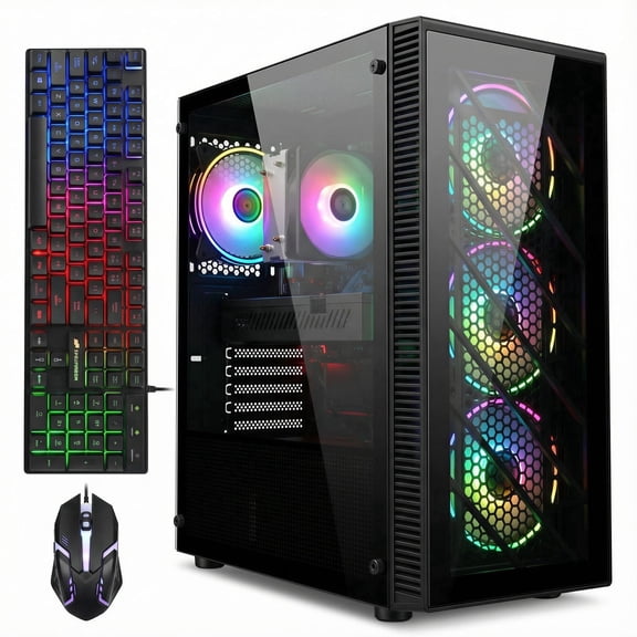 STGAubron Gaming Desktop PC, Intel Xeon E5 3.5G, 16G RAM, 512G SSD, RX 590 8G, 600M WiFi, BT 5.0, RGB Fan x4, Win 11 Home