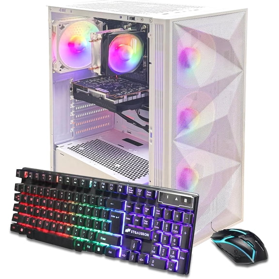 STGAubron Gaming Desktop PC, Ryzen 5 5600GT up to 4.6GHz, 16G DDR4, 1TB SSD, Radeon RX 6500 4G, WiFi 6, BT 5.2, RGB Fan x4, Windows 11 Home