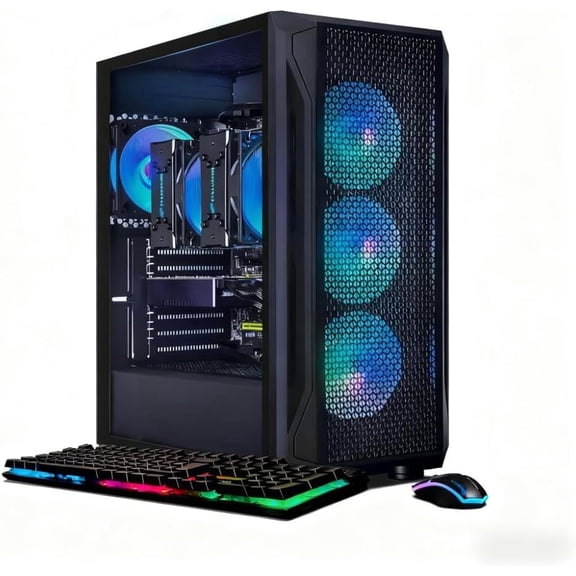STGAubron Gaming Desktop PC, Xeon E5, 16G DDR4, 512G SSD, Radeon RX 590 8G, 600M WiFi, BT 5.0, RGB Fan x4, Windows 11 Pro