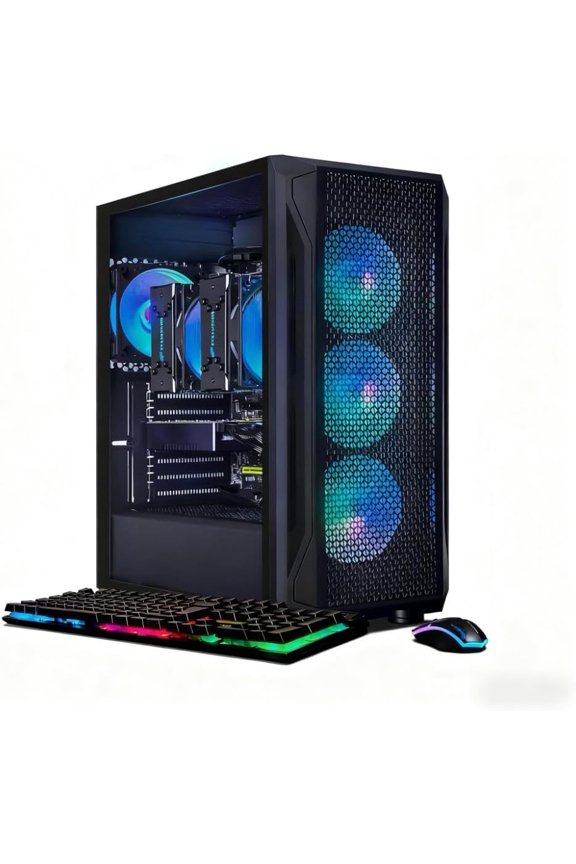 Gaming Desktop PC, Xeon E5, 16G DDR4, 512G SSD, Radeon RX 590 8G, 600M WiFi, BT 5.0, RGB Fan x4, Windows 11 Pro