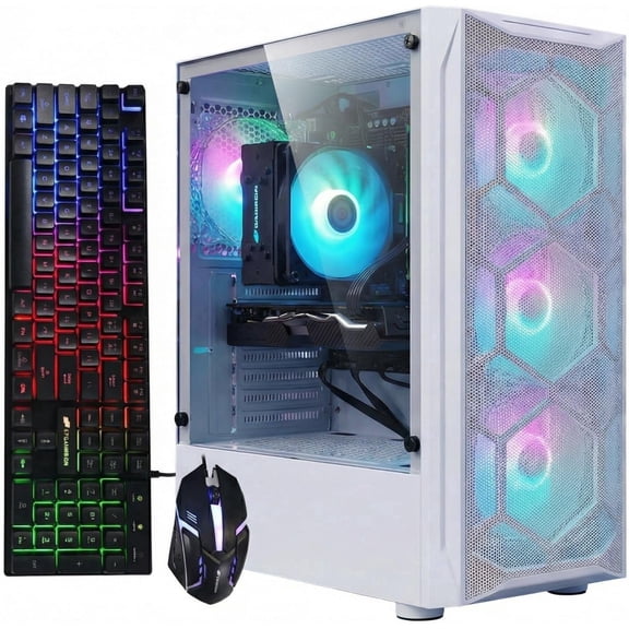 STGAubron Gaming Desktop PC, Xeon E5 2.5GHz up to 3.3GHz, 32G RAM, 1TB SSD, Radeon RX 590 8G, WiFi, BT 5.0, RGB Fan x4, Windows 11 Home
