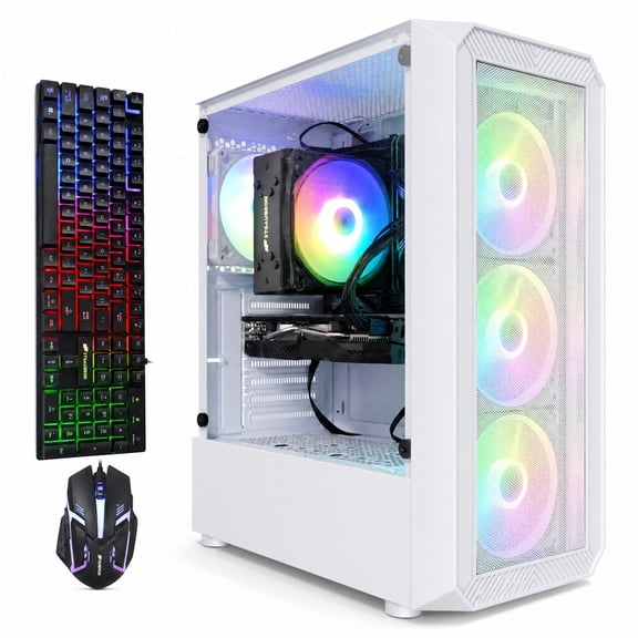 STGAubron Gaming Desktop PC, i7 Xeon E5 up to 3.1G, 16G RAM, 512GB SSD, Radeon RX 590 8G GDDR5, WiFi 6, BT 5.0, RGB Fan x4, Windows 11 Home