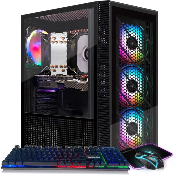 STGAubron Gaming Desktop PC, i7 Xeon E5 up to 3.1G, 16G RAM, 512GB SSD, Radeon RX 590 8G GDDR5, WiFi 6, BT 5.0, RGB Fan x4, Windows 11 Home