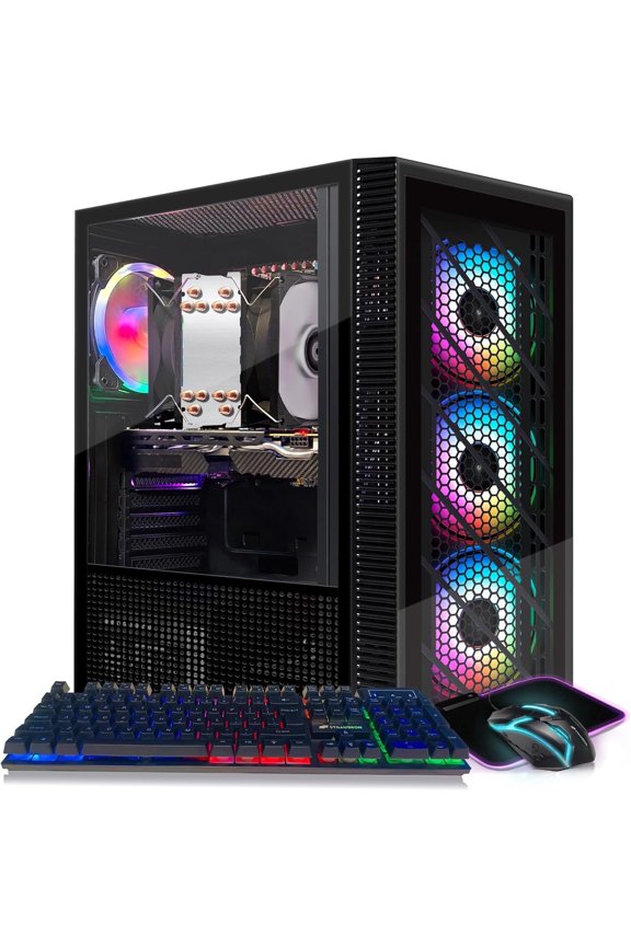Gaming Desktop PC, i7 Xeon E5 up to 3.1G, 16G RAM, 512GB SSD, Radeon RX 590 8G GDDR5, WiFi 6, BT 5.0, RGB Fan x4, Windows 11 Home