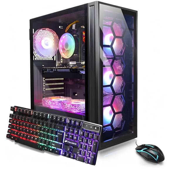 STGAubron Gaming PC Computer, AMD Ryzen 5 2400G, RX 580 16G, 16GB DDR4, 512GB SSD, WiFi 6, BT 5.0, RGB Fan x 6, Win 11 Home