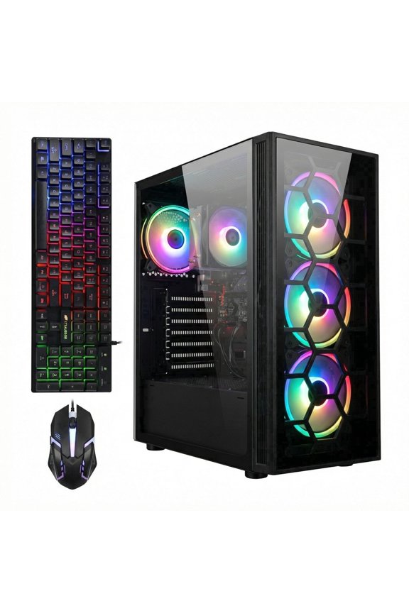 Gaming PC Computer Desktop, AMD Ryzen 5 3400G up to 4.2GHz, 16G DDR4, 512G SSD, WiFi 6 & BT 5.2, RGB Fan x4, Windows 11 Home