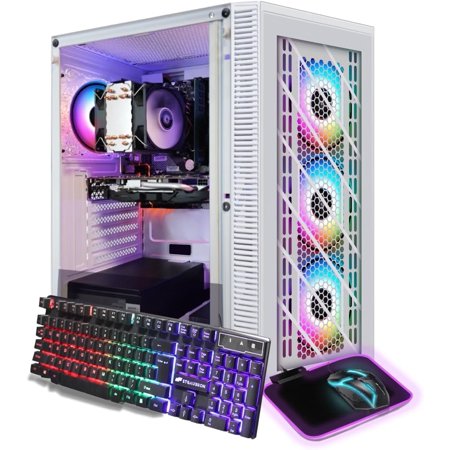 STGAubron Gaming PC Computer, Intel 10th Gen G5905 3.5Ghz, Radeon RX 5500 XT 8GGraphics, 16G DDR4 Ram, 512G Ssd, 600M Wifi, Bt 5.0, RGB Fan x4, Win11 Home, White
