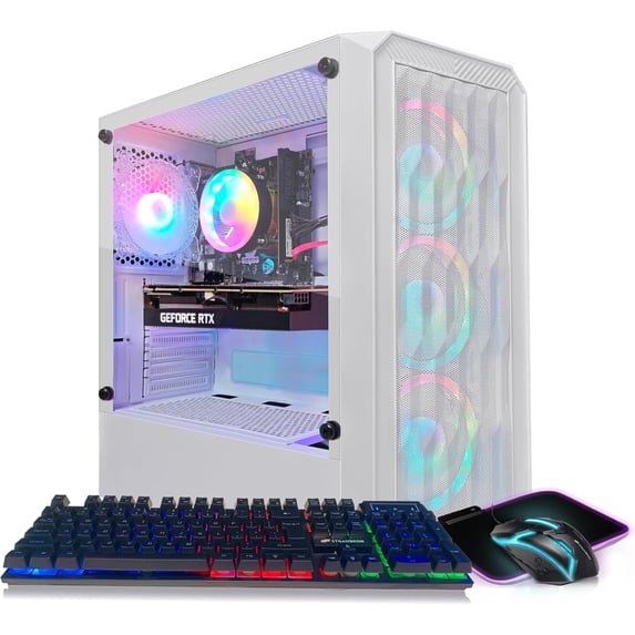 STGAubron Gaming PC Computer, Intel Core i7-6700 up to 4.0G, RTX 3060 Ti, 32G DDR4, 1T SSD, WiFi, BT 5.0, RGB Fan x4, RGB BT Sound Bar, Windows 10 Home