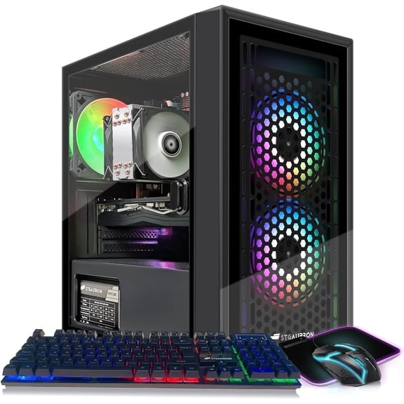 STGAubron Gaming PC Computer, Intel i7 Xeon E5 3.5Ghz, Radeon RX 560 4GB Graphics, 16GB DDR4 Ram, 1T SSD, Wifi 6, Bt 5.2, RGB Fan x3, Win11 Home