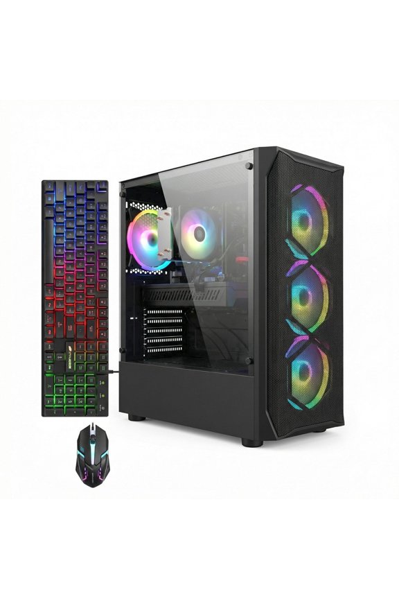 Gaming PC Desktop, Intel Core i7 up to 3.9G, RX 580 8G, 16G RAM, 512G SSD, WiFi 6, BT 5.2, RGB Fan x4, Win 11 Home