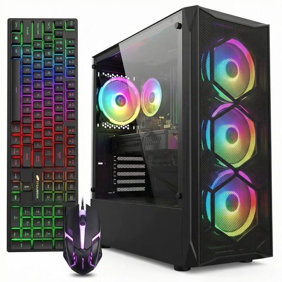 STGAubron Gaming PC Desktop, Intel Core i7 up to 3.9G, RX 580 8G, 16G RAM, 512G SSD, WiFi 6, BT 5.2, RGB Fan x4, Win 11 Home