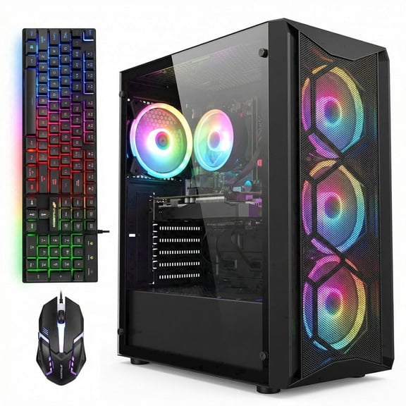 STGAubron Gaming PC Desktop, RX 580 16G, Intel Core i7 up to 3.9G, 16G Ram, 512G SSD, Wifi 6, BT 5.0, RGB Fan x4, Win 11 Home