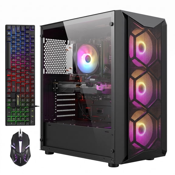 STGAubron Gaming PC Desktop, RX 580 16G, Intel Core i7 up to 3.9G, 16G Ram, 512G SSD, Wifi 6, BT 5.0, RGB Fan x4, Win 11 Home