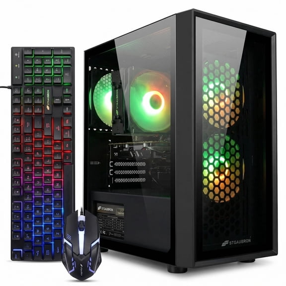 STGAubron Gaming PC Desktop, i7 Xeon E5 up to 3.8Ghz, RX 580 8G, 16GB DDR4, 512G SSD, WiFi 6, BT 5.0, RGB Fan x3, Win 11 Home