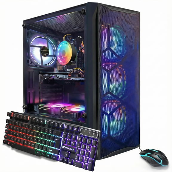 STGAubron Gaming Tower PC, Intel Core I7 up to 3.9 Ghz, Radeon RX 580 8G Graphics, 16G Ram, 512G Ssd, Wifi, Bt 5.0, RGB Fan x6, W11H64