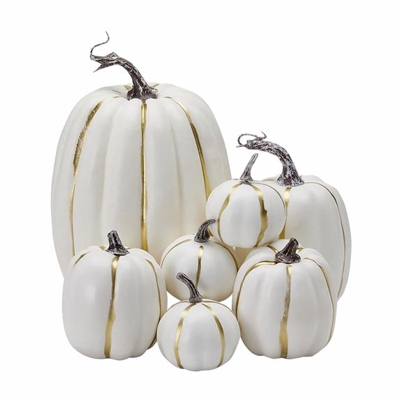 STGRGFHY 7 Pcs Assorted Sizes Artificial Pumpkins Fall Decor Fake Faux Foam Pumpkins for Halloween Thanksgiving Harvest Home Table Decor,# 11 White Pumpkin