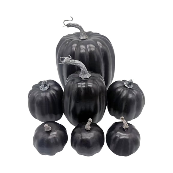 STGRGFHY 7 Pcs Assorted Sizes Pumpkin Model Artificial Craft Fall Harvest Thanksgiving Party Decoration Halloween Pumpkins Set,# 03 Black Pumpkin