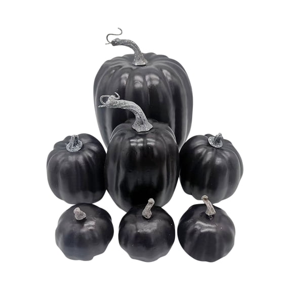 STGRGFHY 7 Pcs Assorted Sizes Pumpkin Model Artificial Craft Fall Harvest Thanksgiving Party Decoration Halloween Pumpkins Set,# 03 Black Pumpkin