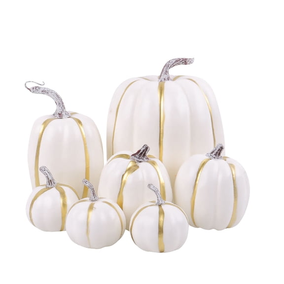 STGRGFHY 7 Pcs Assorted Sizes Pumpkin Model Artificial Craft Fall Harvest Thanksgiving Party Decoration Halloween Pumpkins Set,# 07 White Pumpkin
