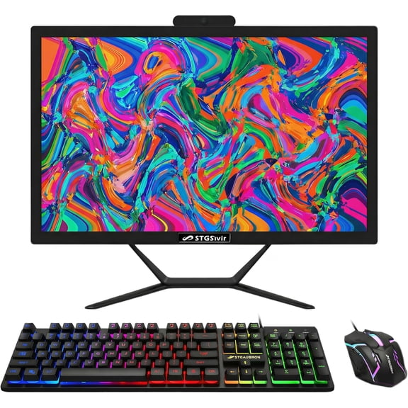 STGSivir All in One Desktop Computer, 21.5" FHD Display, Core i5 up to 3.6Ghz, 16G RAM, 512G SSD, WiFi, BT 5.0, Webcam, Black, Windows 11