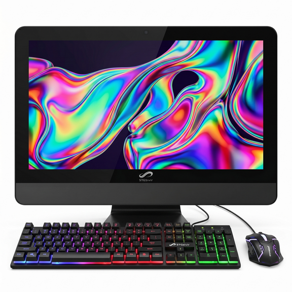 STGSivir All in One Desktop PC, 21.5" FHD Display, Core i5 up to 3.6Ghz, 16G RAM, 512G SSD, WiFi, BT 5.0, Webcam, Black, Windows 11