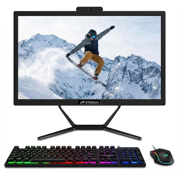 STGSivir All in One Desktop Computer, 21.5" FHD Display, Intel Core i7 up to 3.9G, 16GB RAM, 512GB SSD, WiFi 5, BT, RGB Keyboard & Mouse, Webcam, Windows 11 Home