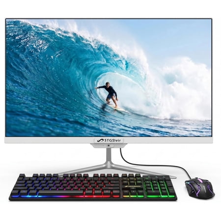 STGSivir All in One Desktop Computer, 23.8" FHD Display, Intel Core i7 up to 3.9G, 16GB RAM, 512GB SSD, WiFi 5, BT, RGB Keyboard & Mouse, Webcam, Windows 11 Home,White
