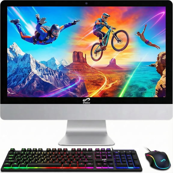 STGSivir All in One Desktop Computer, 24" FHD Display, Intel Core i5-8500T up to 3.5GHz, 16G DDR4, 512G SSD, WiFi 5, Bluetooth, RGB Keyboard & Mouse, Webcam, Windows 11 Home