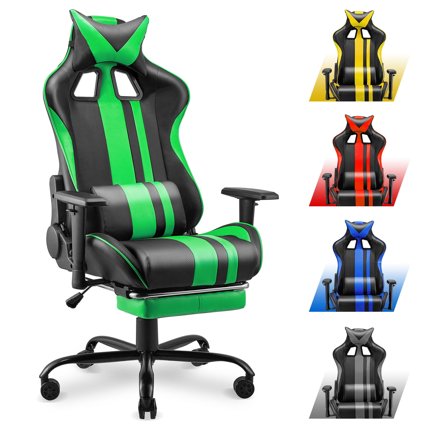 STGaming Gaming Chair with Footrest, Leather Ergonomic Gamer Chair for