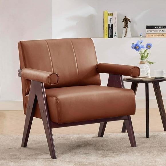 STHOUYN Brown Leather Accent Chairs Set of 2, Mid Century Modern Chair Set of 2, Side Arm Chairs for Living Room, Office Guest Waiting Room Lobby Chairs (1, Brown)