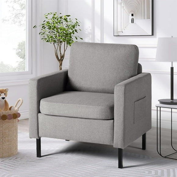 STHOUYN Fabric  Small Accent Chair with arm Living Room Bedroom Chairs, Reading Arm Chair for Adults, Suitable Small Spaces Office Couch, Light Grey (1, Light Grey)