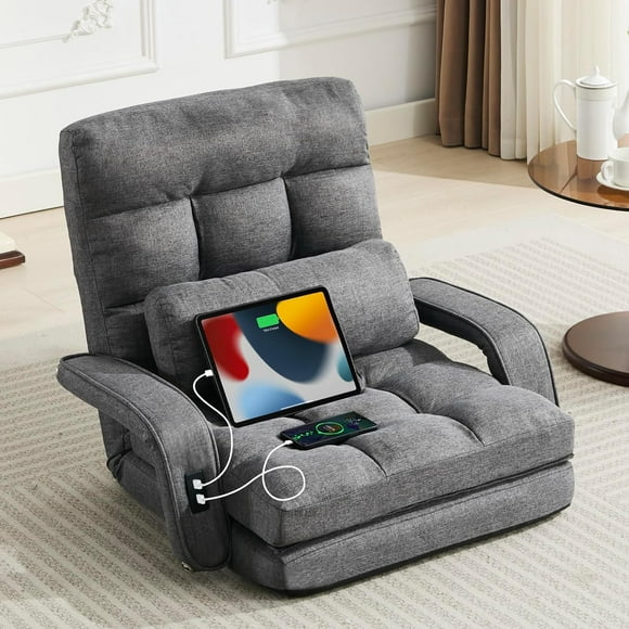 STHOUYN Folding Sofa Bed, Convertible Sleeper Chair Bed with USB, Floor Chair with 5-Position Adjustable Back Support, Small Comfy Couch for Bedroom Small Space, Cozy Chair, Apartment Dorm (Grey)