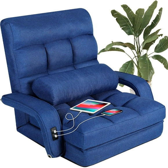 STHOUYN Folding Sofa Bed, Convertible Sleeper Chair Bed with USB, Floor Chair with 5-Position Adjustable Back Support, Small  Couch for Bedroom Small Space, Cozy Chair, Apartment Dorm (Blue)
