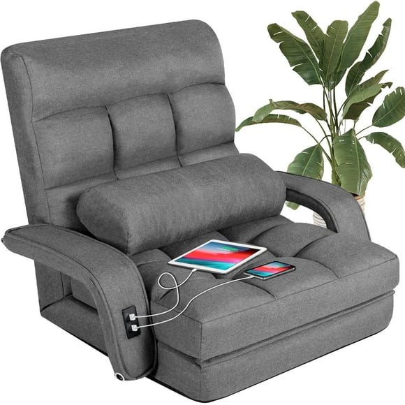 STHOUYN Folding Sofa Bed, Convertible Sleeper Chair Bed with USB, Floor Chair with 5-Position Adjustable Back Support, Small  Couch for Bedroom Small Space, Cozy Chair, Apartment Dorm (Grey)