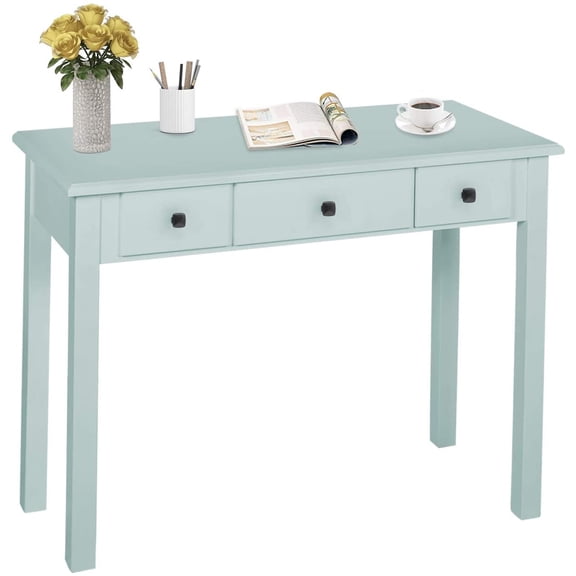 STHOUYN Home Office Small Writing Desk with Drawers Bedroom, Study Table for Adults/Student, Vanity Makeup Dressing Table Save Space Gifts Green (Light Green)