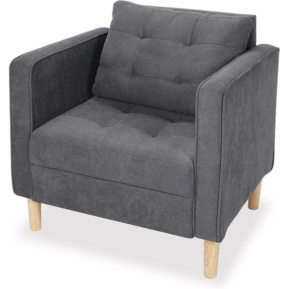 STHOUYN Mid Century Modern Fabric Accent Chair with Arms Armchair  Reading Chair for Living Room Office Studio Chair, Single Sofa Recliner Couch Bedroom Grey