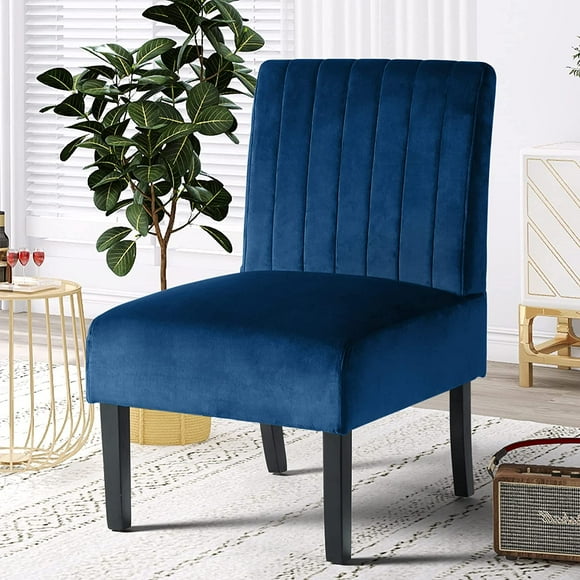 STHOUYN Modern Velvet Armless Accent Chair Decorative Slipper Chair Vanity Chair for Bedroom, Corner Side Chair Living Room Furniture Navy Blue