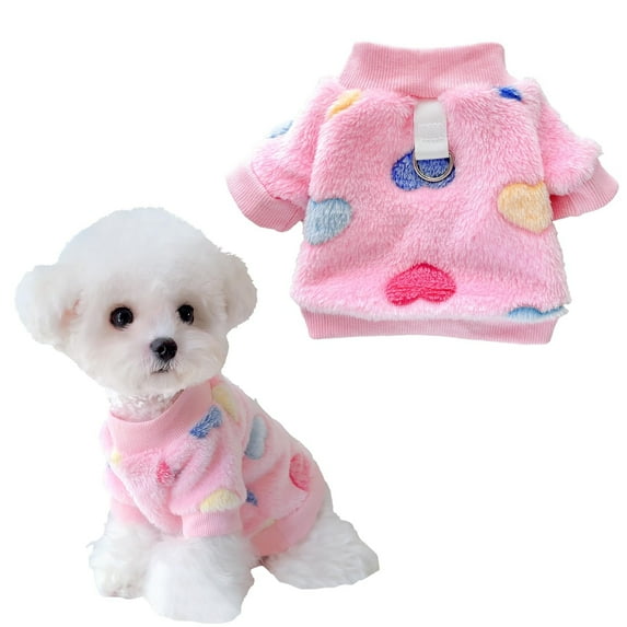 STHRGFHY Soft Winter Dog Sweater,Pet Clothing for Autumn and Winter,Dog Sweater with Pink Hearts and Blue Paw Prints,Includes A Leash,Dog Sweater for small dog,Warm Fleece Pullover(Pink M)