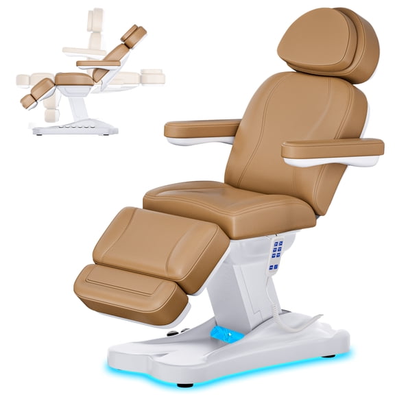 STICCIO 3-Motor Electric Facial Bed, Height Adjustable Massage Bed with Hand and Foot Control for Salon Spa, Brown