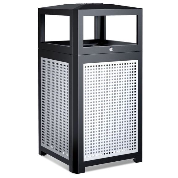 STICCIO 40 Gallon Commercial Trash Can, Heavy-Duty Steel with Lockable Hinged Lid, Large Capacity Waste Receptacle for Restaurant, Park, Office.