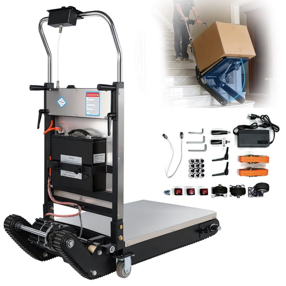 STICCIO 900 lbs Electric Stair Climbing Dolly with Adjustable Lifting Pallet, 1200W Rubber Track Stair Climber Cart for Moving and Warehouse