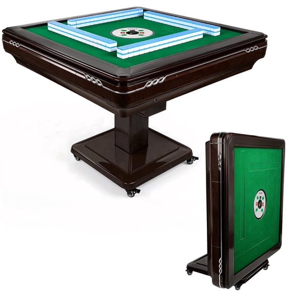 STICCIO Automatic Mahjong Table 144 Tiles, 40.55'' Foldable Mahjong Table Auto Shuffle Silent Motor, USB Port 4 Wheels, for Home and Business, Brown